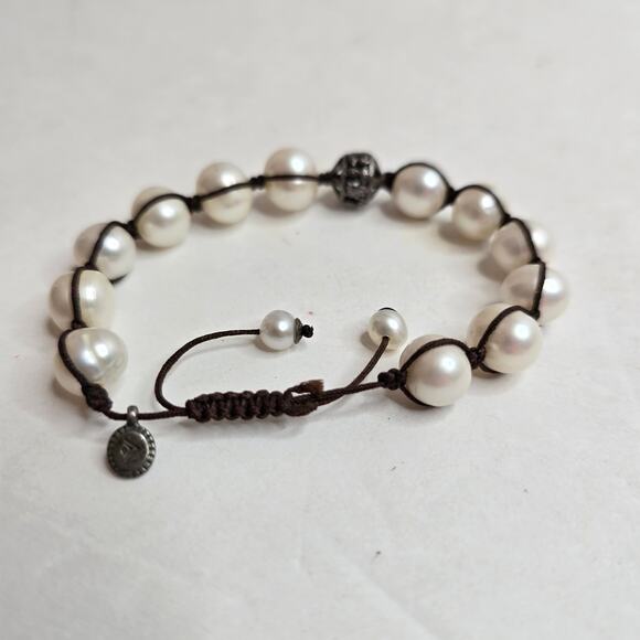 Silpada Vintage Sterling Silver & Genuine Large Pearls Brown Corded Bracelet - Picture 9 of 9